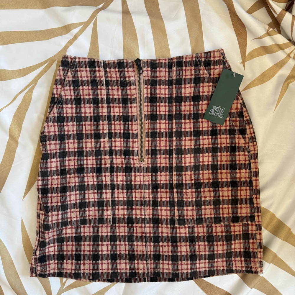 Wild Fable Plaid Corduroy Skirt - brown and pink NWT